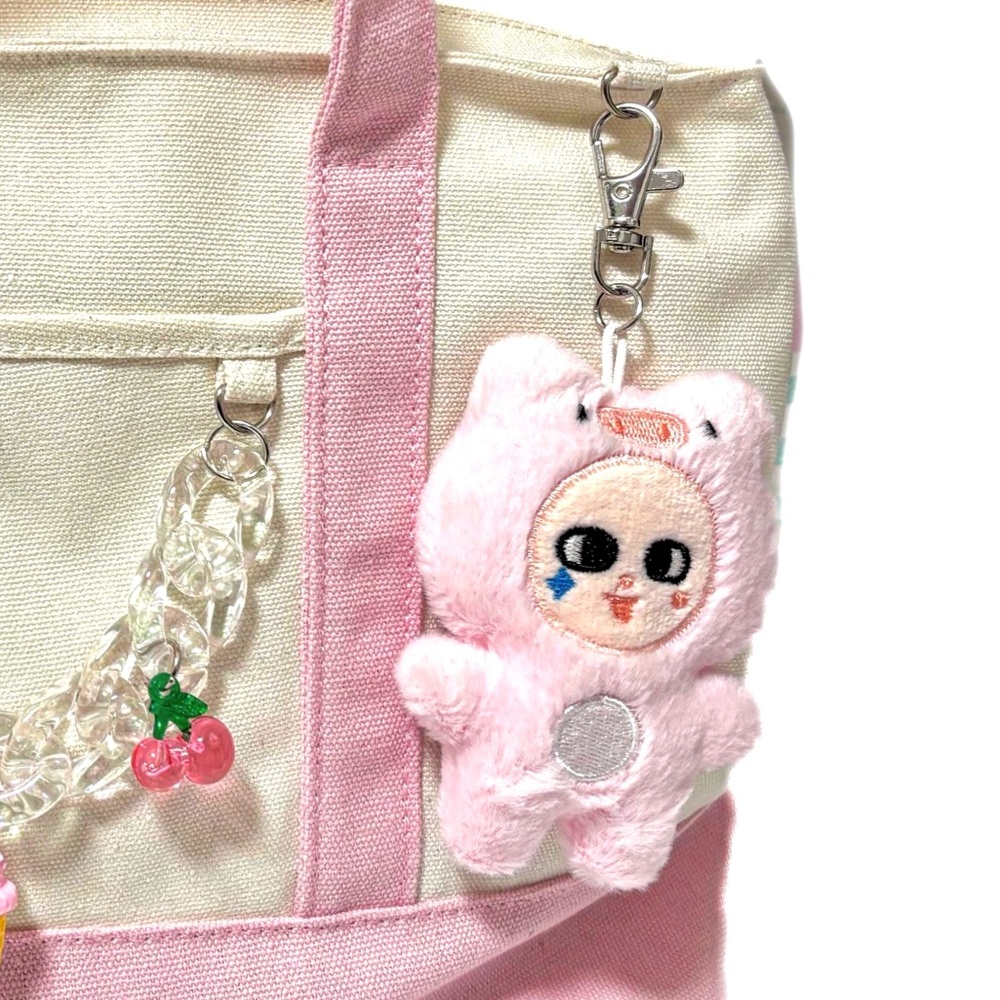 NEW - Adorable Pink & Cream Kawaii Tote Bag Removable Charms Canvas Tote Bag - Picture 6 of 6